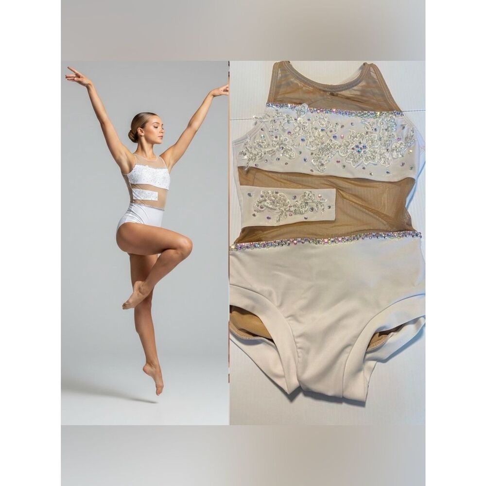 AA dance solo costume white illusion contemporary competition custom LC